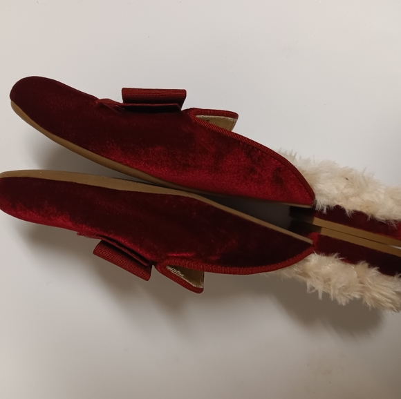 Birdies | The Phoebe Crushed Velvet Bow House Slippers in Burgundy Womens Size 6 - Picture 11 of 16